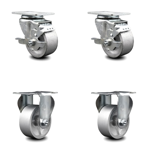 3 Inch Semi Steel Cast Iron Swivel Top Plate Caster Set with 2 Brake 2 Rigid SCC